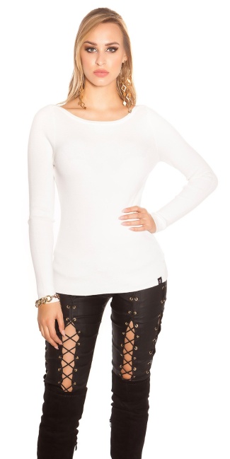 sweater with lacing & embroidery White